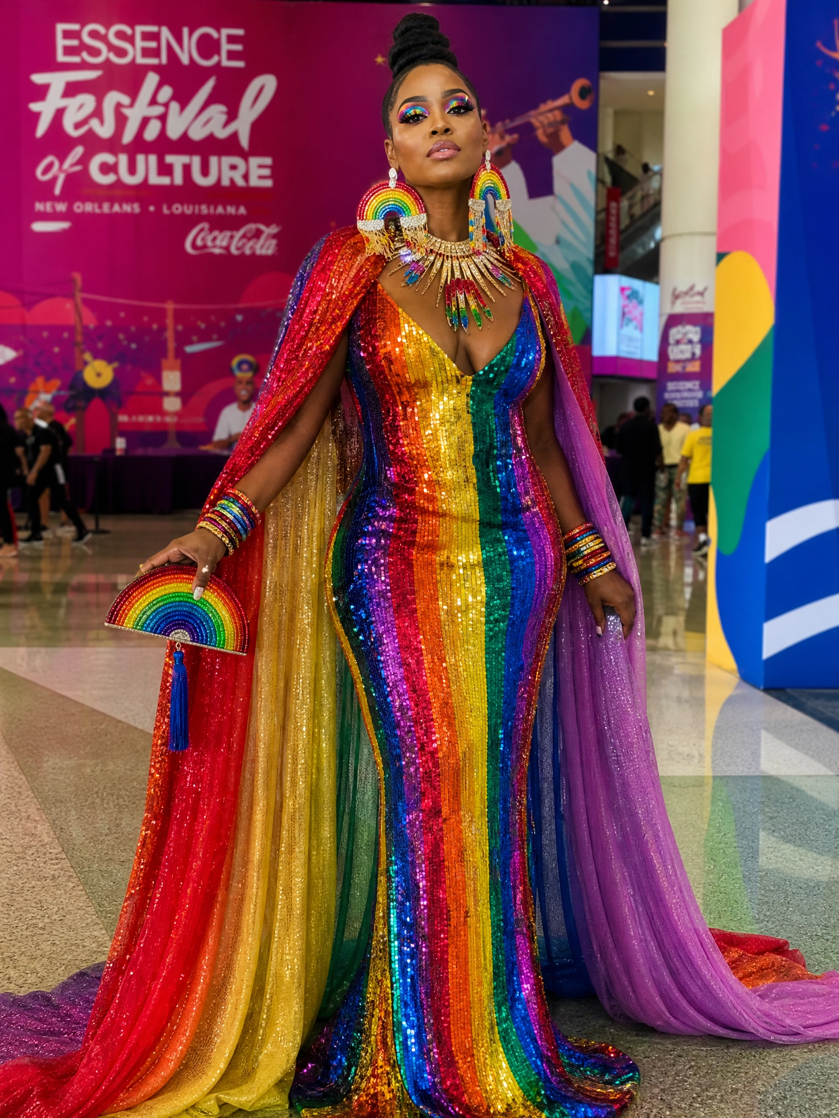 Essence Festival high-impact maxi look — LGBT Pride outlandish