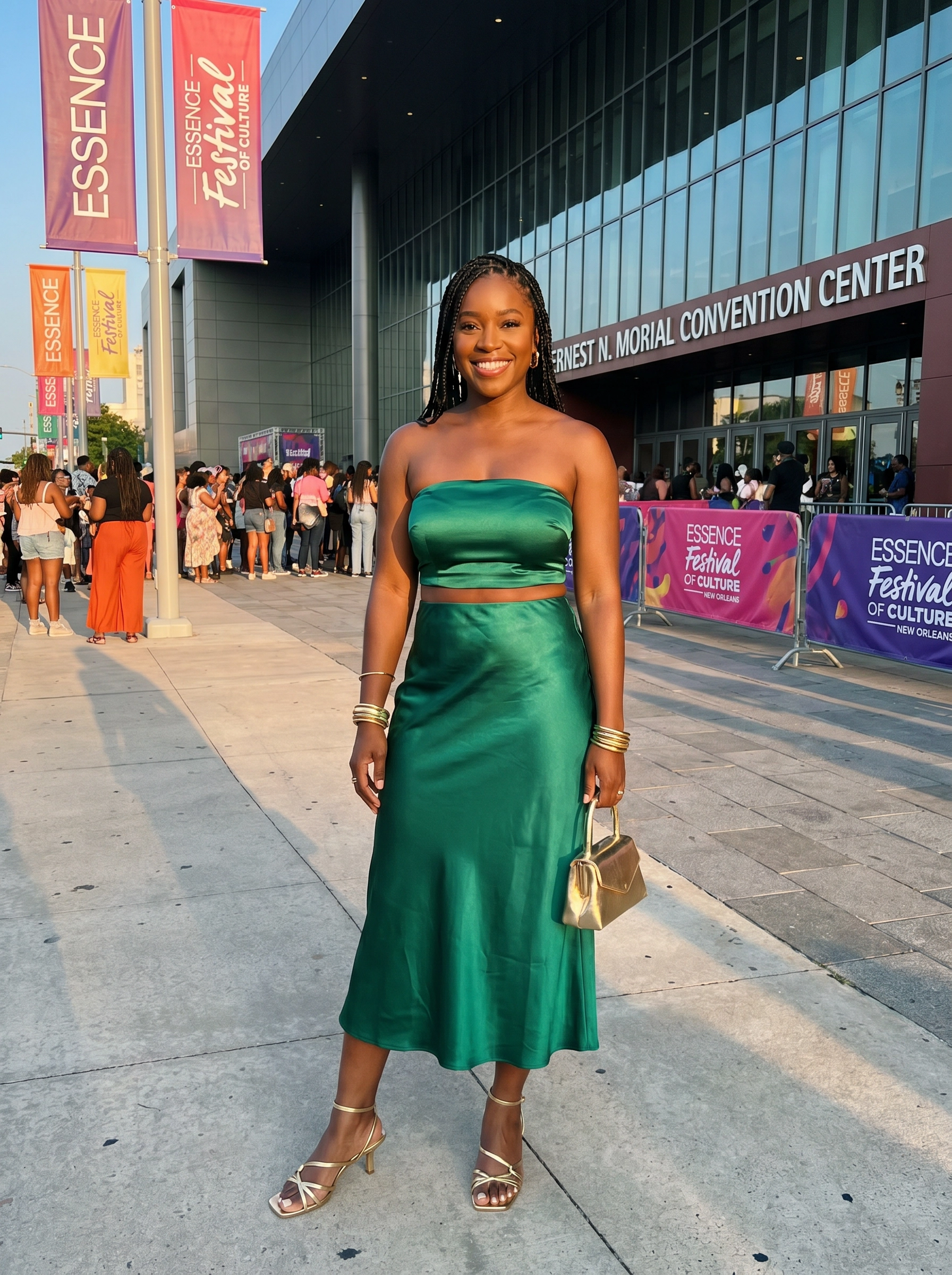 Essence Festival tube top midi skirt look — classic