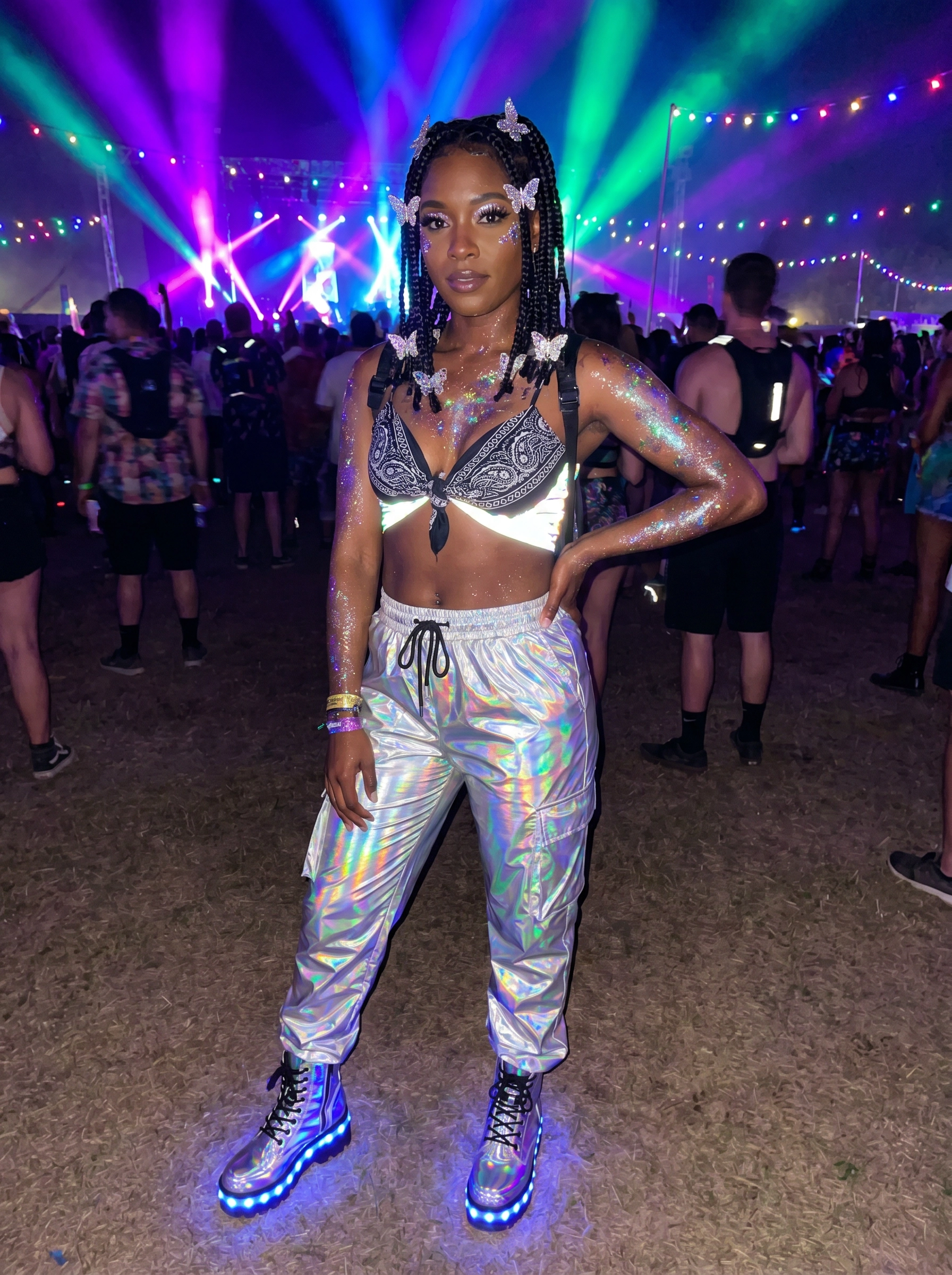 Essence Festival Aaliyah Y2K tribute look — rave festival energy